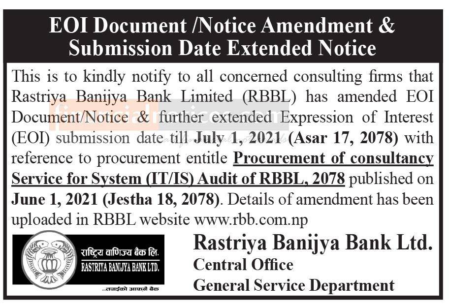 EOI Document / Notice Amendment & Submission Date Extended Notice RBBL