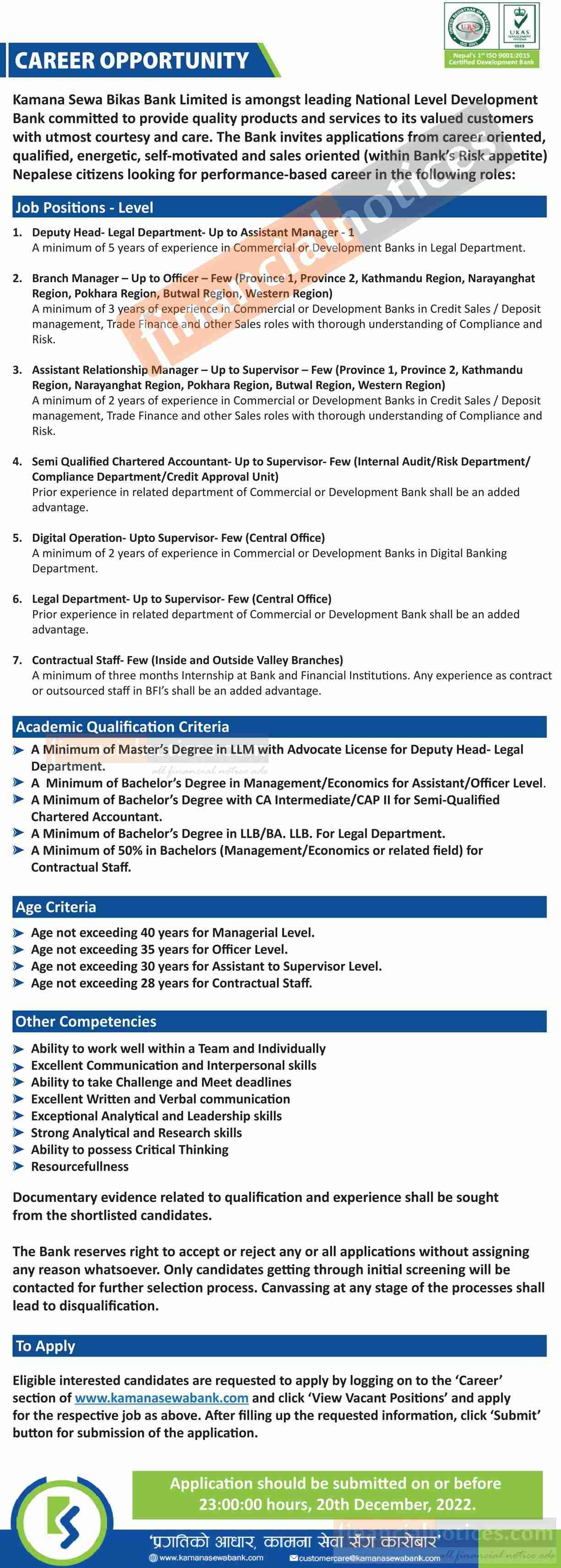 विकास बैंकमा नयाँ रोजगारीको अवसर सम्बन्धी सूचना - Banking Career -
