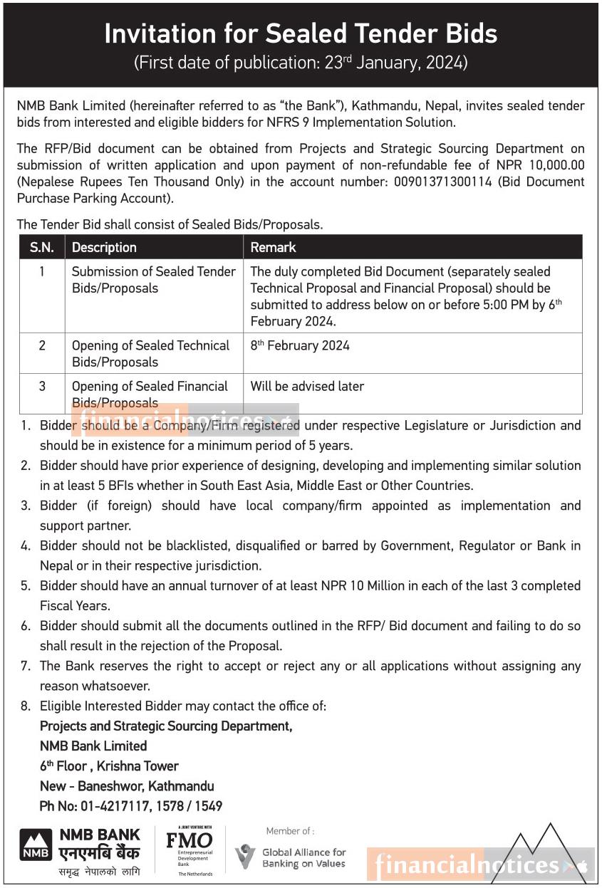 Invitation for sealed tender bids nmb bank limited