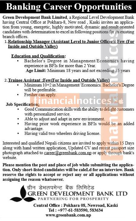 Banking Career Alert: Green Development Bank Announces New Job Openings