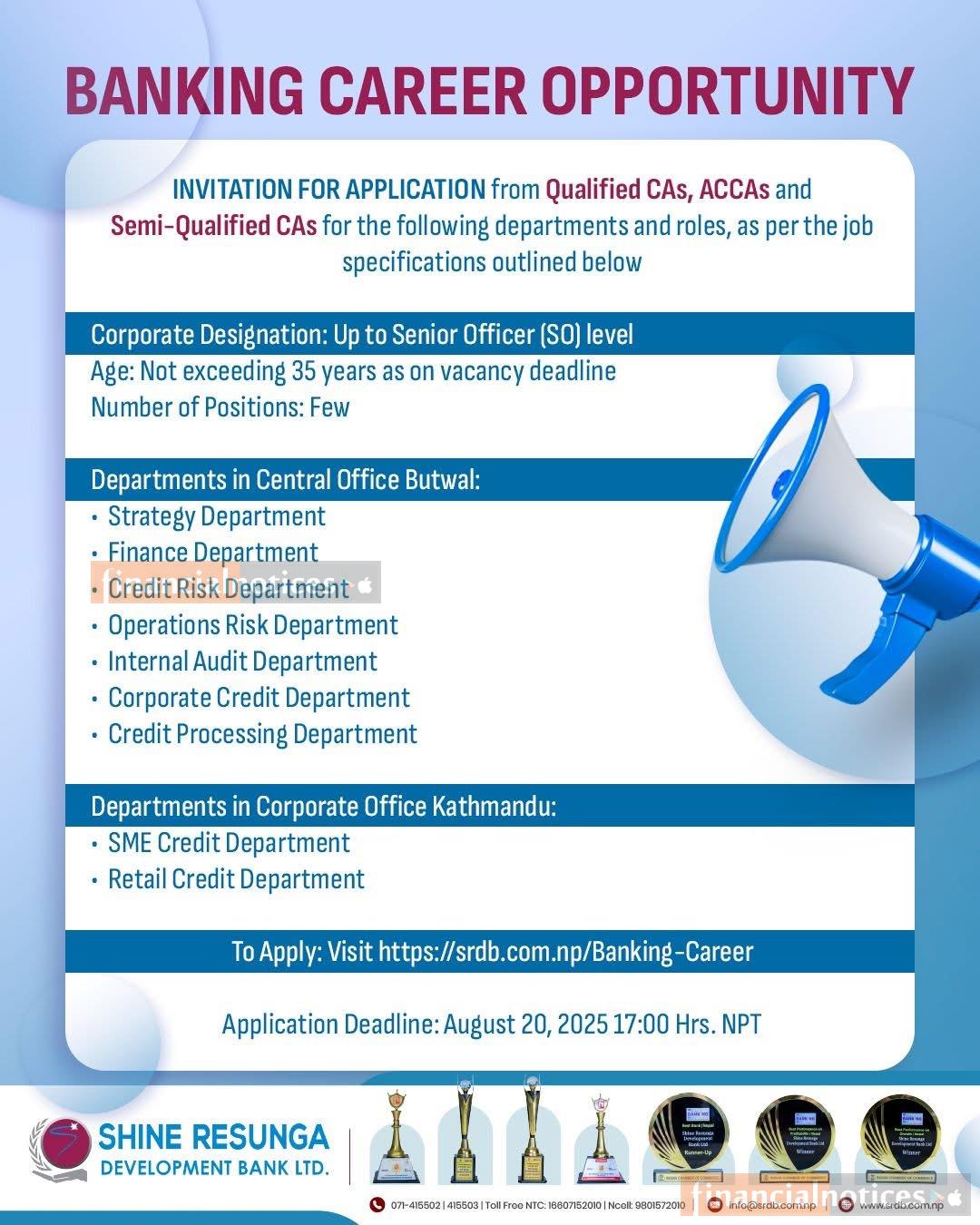 Career Opportunity Notice – Shine Resunga Development Bank