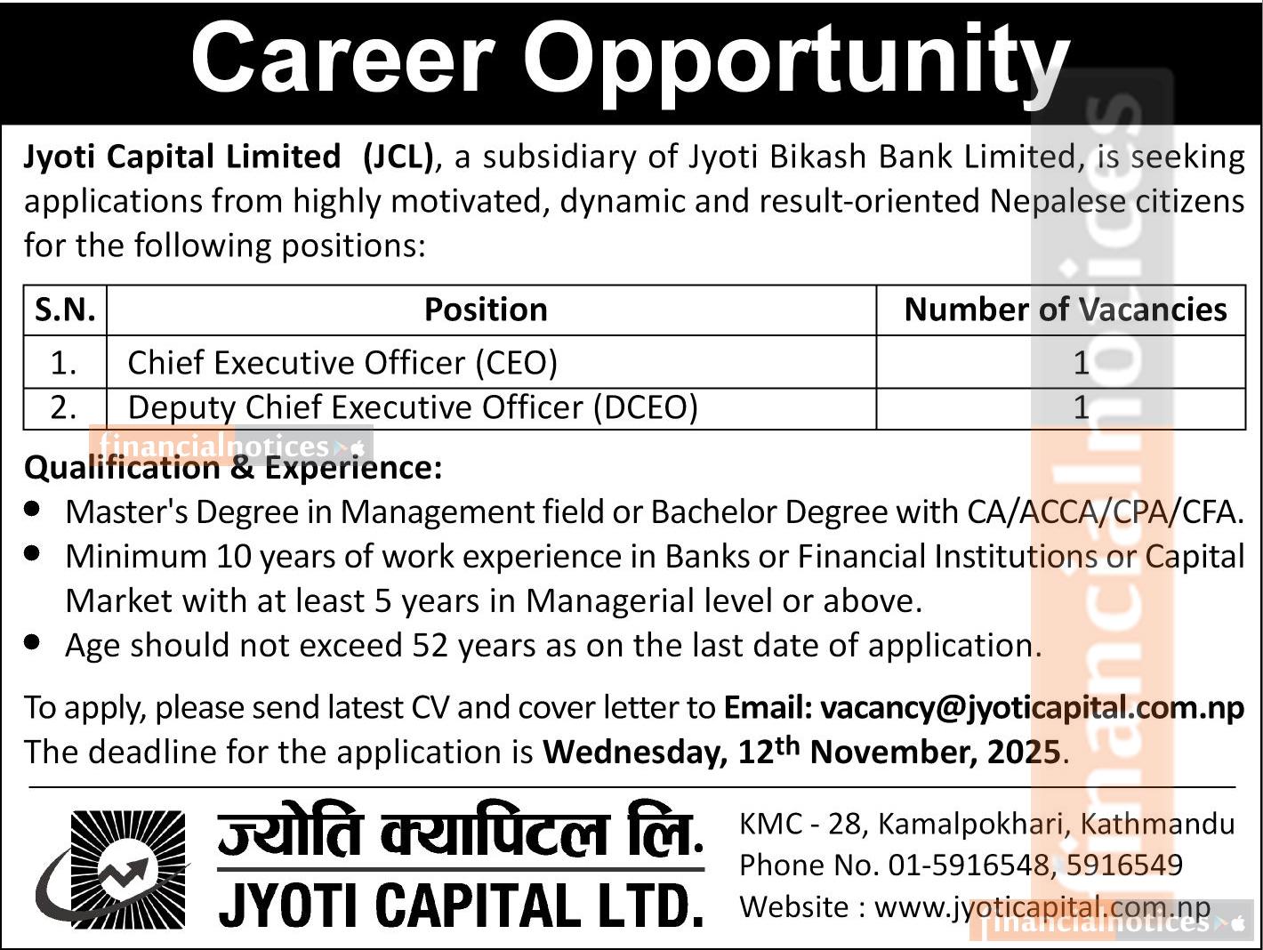 Career Opportunities at Jyoti Capital Limited