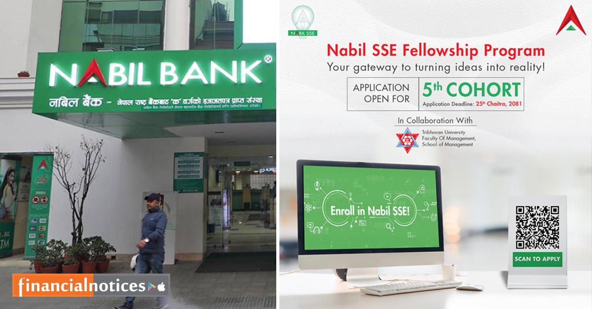 नबिल एसएसई फेलोसिप कार्यक्रमको आवेदन खुला, इच्छुक व्यक्तिहरुले आगामी चैत २५ गतेसम्म आवेदन दिन सक्ने