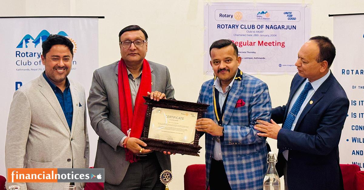 रोटरी क्लव अफ नार्गाजुनद्धारा राष्ट्रिय बाणिज्य बैंक सम्मानित