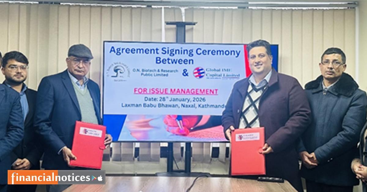 ३० लाख कित्ता शेयर सार्वजनिक निष्कासन गर्दै ओ.एन. बायोटेक, बिक्री प्रबन्धकमा ग्लोबल आइएमई क्यापिटल