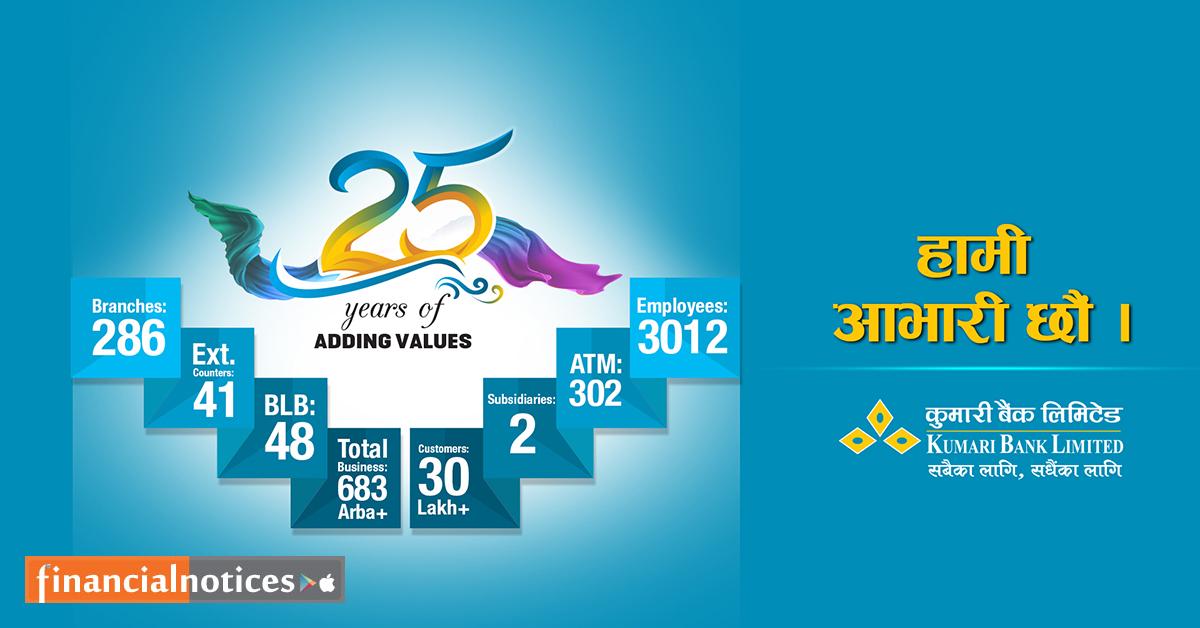 कुमारी बैंकको २५औं वार्षिकोत्सवको अवसरमा देशभर रक्तदान र सामाजिक कार्यक्रम सम्पन्न