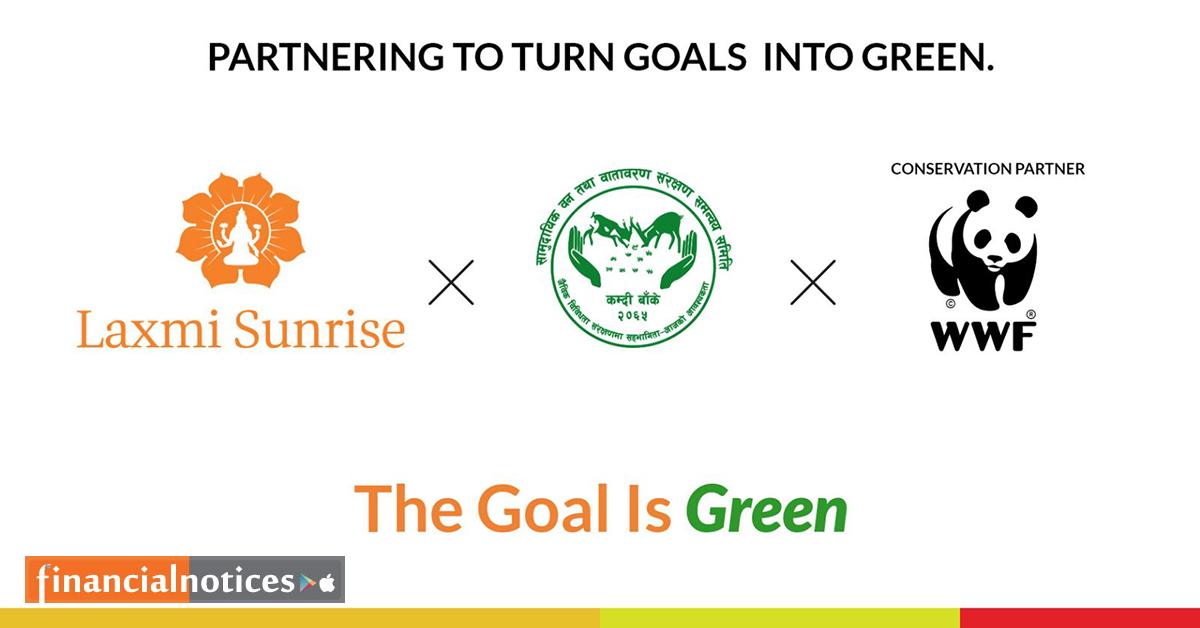 लक्ष्मी सनराइज बैंक, काम्दी सामुदायिक वन समन्वय समिति र WWF नेपालबीच The Goal is Green अभियानका लागि सहकार्य