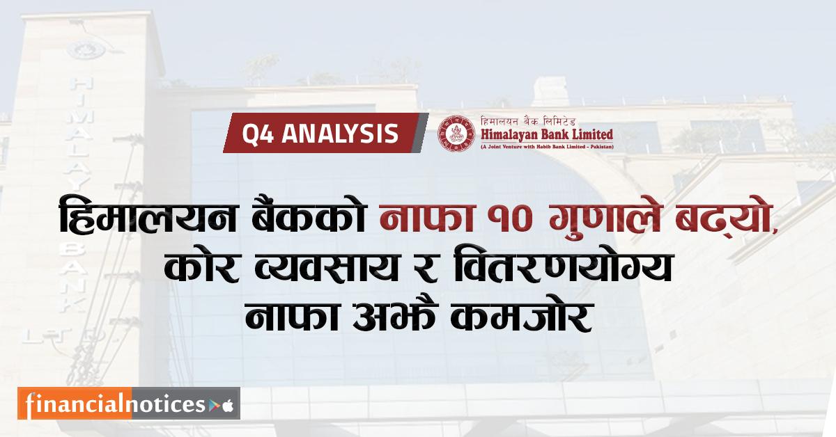 हिमालयन बैंकको नाफा १० गुणाले बढ्यो, कोर व्यवसाय र वितरणयोग्य नाफा अझै कमजोर -