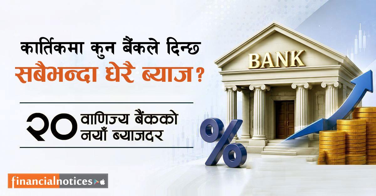 कार्तिकमा पैसा राख्दा कुन बैंकले दिन्छ धेरै ब्याज? हेर्नुहोस् २० वाणिज्य बैंकको नयाँ दर