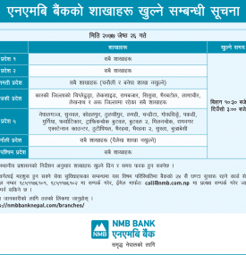 NMB बैंकको शाखाहरु खुल्ने सम्बन्धि सूचना