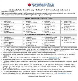 NIBL Branch Opening Schedule (Inside Valley)