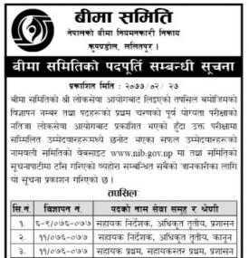 बीमा समितिको पदपूर्ति सम्बन्धी सूचना