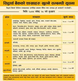 Siddhartha बैंकका आज खुल्ने शाखाहरु!