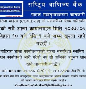 राष्ट्रिय बाणिज्य बैंकको शाखाहरु खुल्ला रहने समय 