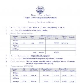 Treasury Bill Auction Notice