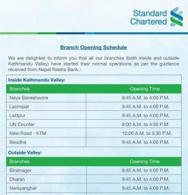 Branch Opening Schedule