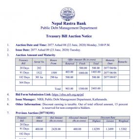 Treasury Bill Auction Notice