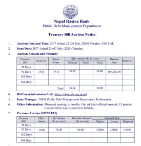 रु.१० करोडको ट्रेजरी बिल बोलकबोलबारे  NRB को सूचना