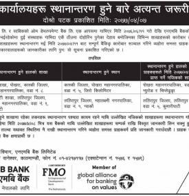 शाखा कार्यालय स्थानान्तरण बारे सूचना