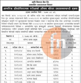 परीक्षाको अन्तिम नतिजा प्रकाशन 