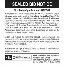 Sealed Tender Notice