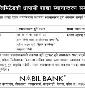 शाखा स्थानान्तरण सम्बन्धी सूचना