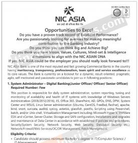 Nic Asia Bank मा रोजगारीको अवसर !