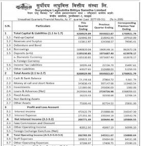 Quarterly Financial Statement
