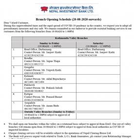 Branch Opening Schedule 20-08-2020 Onward