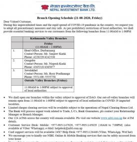 Branch Opening Schedule 21-08-2020, Friday
