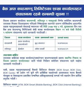  शाखा कार्यालयहरू तथा एक्सटेन्सन काउन्टरहरू खुल्ला रहने सम्बन्धी सूचना !!