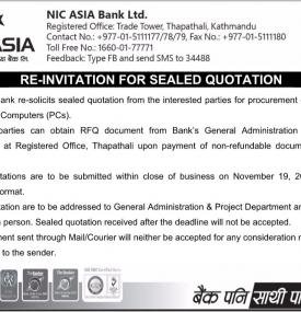 Re invitation Sealed Quotation