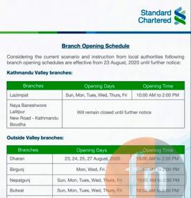 Branch Opening Schedule