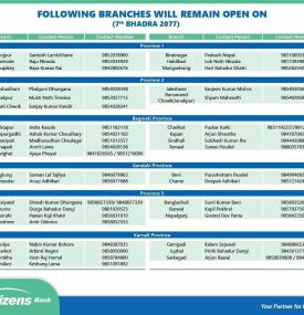 Branch Opening Schedule 
