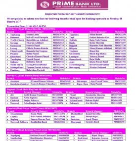 Prime Branch Opening Schedule 