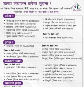 बैंकको शाखा संचालन बारेमा सूचना !