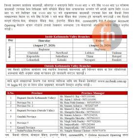 NCC  बैंक लिमिटेडको शाखा कार्यालयहरू खुल्ला रहने सम्बन्धी सूचना !!!