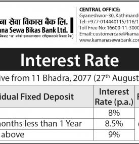 ब्याजदर परिवर्तनको सूचना