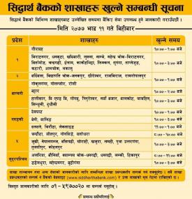 Branch Opening Schedule 