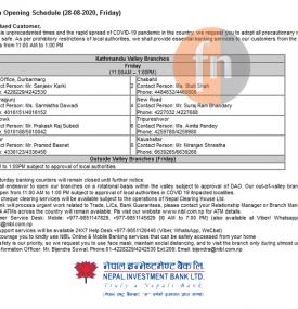 NIBL Branch Opening Schedule
