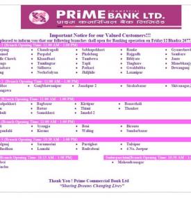 Prime Branch Opening Schedule 
