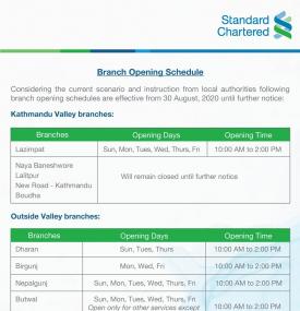 Branch Opening Schedule