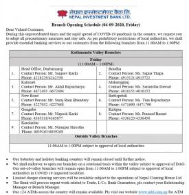 NIBL Branch Opening Schedule