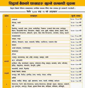 Siddhartha Branch Opening Hours