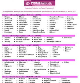 Branch Opening Schedule 