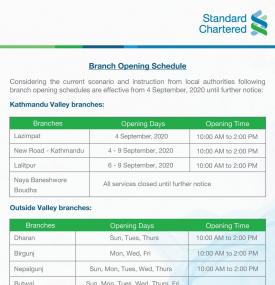 Branch Opening Schedule