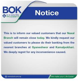 BOK Naxal Branch Closing Today