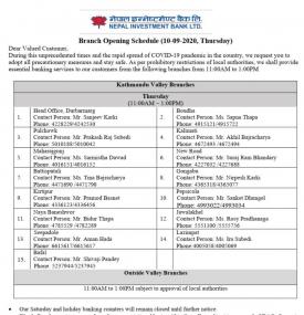 NIBL Branch Opening Schedule 