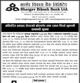 अवितरित हकप्रद शेयरको बाँडफाँड तथा रकम फिर्ताको सूचना