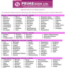 Branch Opening Schedule 